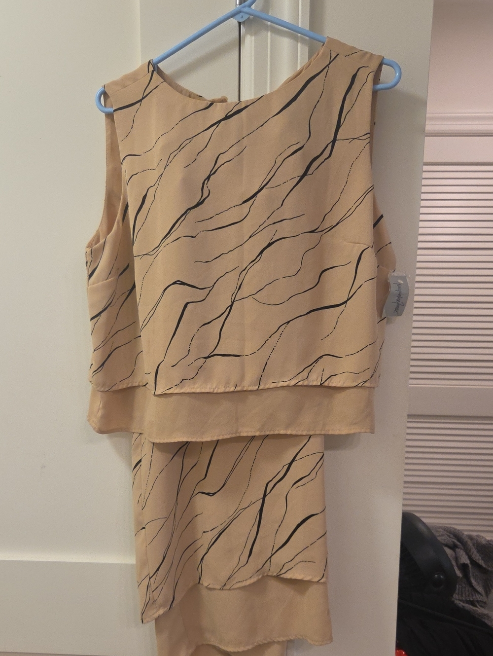 jcpenney Beige Layered Sleeveless Dress with Black Line Print